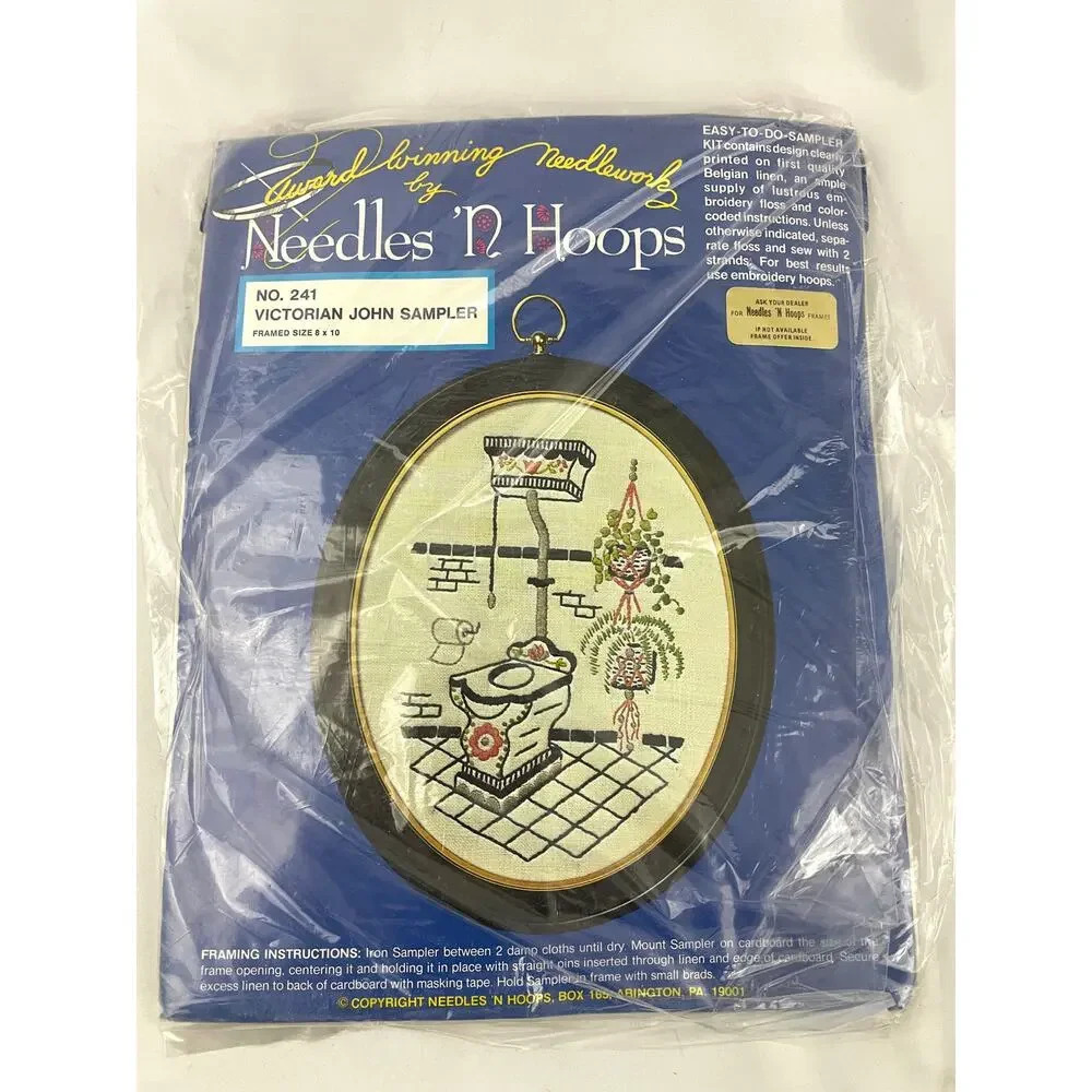 VTG Needles N' Hoops Victorian John Sampler Floss Embroidery Linen Kit #241‎ NEW
